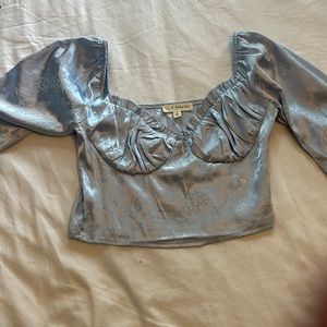 Pacsun LA hearts long sleeve blue satin top with floral design. Size xs